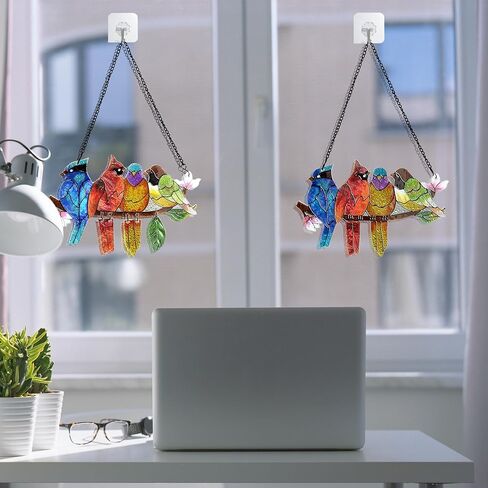 Stained Glass Window Hanging - Hummingbird on Branch Suncatcher Hand-Painted Double Side Stain Glass Cardinal Gifts Sun Catcher for Windows Doors Room Outdoor Home Decoration in Kuwait