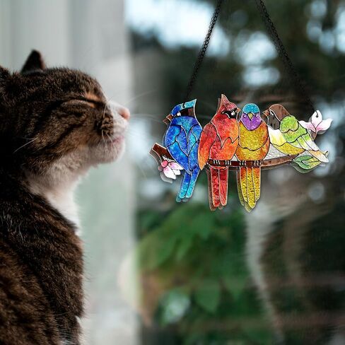 Stained Glass Window Hanging - Hummingbird on Branch Suncatcher Hand-Painted Double Side Stain Glass Cardinal Gifts Sun Catcher for Windows Doors Room Outdoor Home Decoration in Kuwait