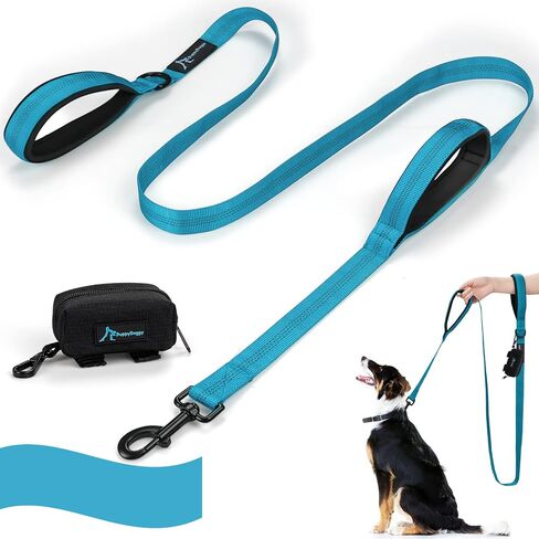 PuppyDoggy Dog Leash for Large Medium Dogs 6Ft x 1" Reflective Stitching Large Leash 2 Traffic Padded Handles Dog Leash with 1 Piece Poop Bag Dispenser Holder for Running Walking Training (All Black) in Saudi Arabia
