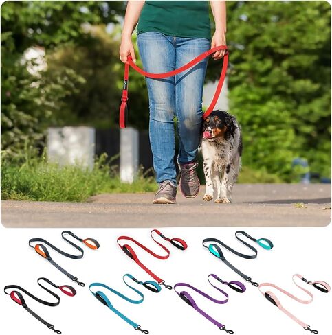 PuppyDoggy Dog Leash for Large Medium Dogs 6Ft x 1" Reflective Stitching Large Leash 2 Traffic Padded Handles Dog Leash with 1 Piece Poop Bag Dispenser Holder for Running Walking Training (All Black) in Saudi Arabia