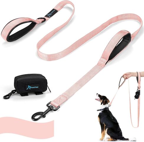 PuppyDoggy Dog Leash for Large Medium Dogs 6Ft x 1" Reflective Stitching Large Leash 2 Traffic Padded Handles Dog Leash with 1 Piece Poop Bag Dispenser Holder for Running Walking Training (All Black) in Saudi Arabia