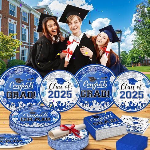 لوحات التخرج والمناديل 2025 فئة تخرج التخرج من 2025 لوحات الورق الفضية الأزرق مناديل الكوكتيل على التهاني التي يمكن التخلص منها ديكورات الحفلات الخريجة تخدم 50 لوازم التخرج in Saudi Arabia