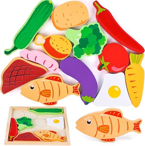 LovesTown 12PCS Wooden Stacking Puzzles, Educational Toys Sea Animal Chunky Jigsaw Puzzles for Kids in Kuwait