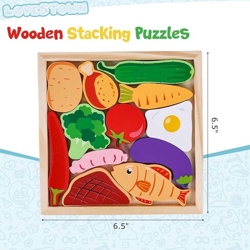 LovesTown 12PCS Wooden Stacking Puzzles, Educational Toys Sea Animal Chunky Jigsaw Puzzles for Kids in Kuwait