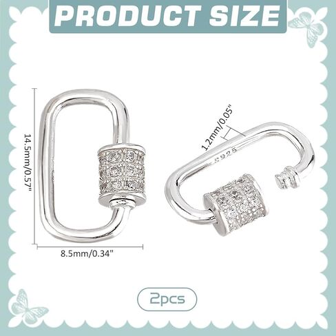 PH PandaHall 925 Sterling Silver Oval Screw Lock Charms 2pcs Carabiner Lock Clip Silver Cubic Rhinestones Screw Necklace Link Connector Snap Clip Hook Clasp for Bracelet Keychain Jewelry Making in Saudi Arabia