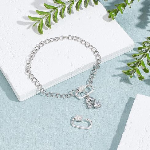 PH PandaHall 925 Sterling Silver Oval Screw Lock Charms 2pcs Carabiner Lock Clip Silver Cubic Rhinestones Screw Necklace Link Connector Snap Clip Hook Clasp for Bracelet Keychain Jewelry Making in Saudi Arabia