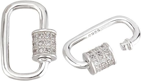PH PandaHall 925 Sterling Silver Oval Screw Lock Charms 2pcs Carabiner Lock Clip Silver Cubic Rhinestones Screw Necklace Link Connector Snap Clip Hook Clasp for Bracelet Keychain Jewelry Making in Saudi Arabia