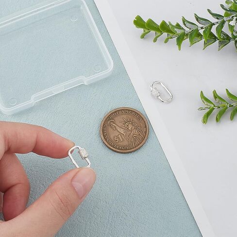 PH PandaHall 925 Sterling Silver Oval Screw Lock Charms 2pcs Carabiner Lock Clip Silver Cubic Rhinestones Screw Necklace Link Connector Snap Clip Hook Clasp for Bracelet Keychain Jewelry Making in Saudi Arabia