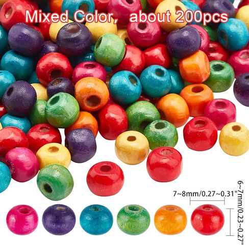 PH PandaHall 200pcs 7mm Wood Beads Mixed Color Macrame Beads Round Wooden Ball Loose Spacer Bead for Jewelry Making Home Decoration Macrame Christmas Halloween Farmhouse Garland Decoration in Saudi Arabia