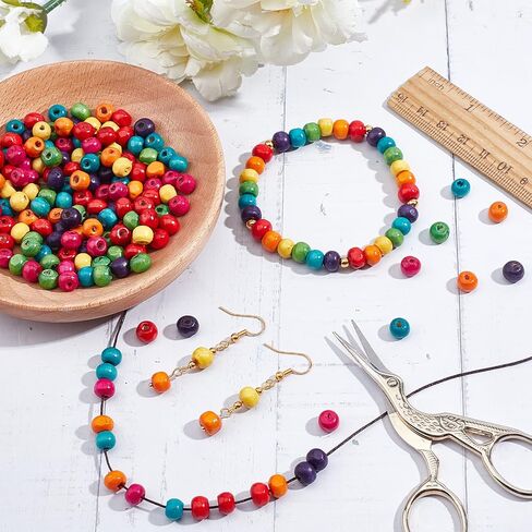PH PandaHall 200pcs 7mm Wood Beads Mixed Color Macrame Beads Round Wooden Ball Loose Spacer Bead for Jewelry Making Home Decoration Macrame Christmas Halloween Farmhouse Garland Decoration in Saudi Arabia