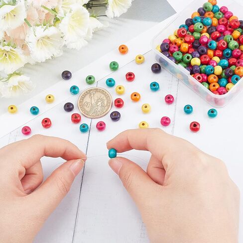 PH PandaHall 200pcs 7mm Wood Beads Mixed Color Macrame Beads Round Wooden Ball Loose Spacer Bead for Jewelry Making Home Decoration Macrame Christmas Halloween Farmhouse Garland Decoration in Saudi Arabia