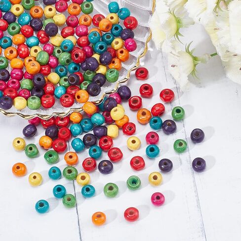 PH PandaHall 200pcs 7mm Wood Beads Mixed Color Macrame Beads Round Wooden Ball Loose Spacer Bead for Jewelry Making Home Decoration Macrame Christmas Halloween Farmhouse Garland Decoration in Saudi Arabia