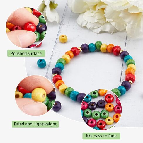 PH PandaHall 200pcs 7mm Wood Beads Mixed Color Macrame Beads Round Wooden Ball Loose Spacer Bead for Jewelry Making Home Decoration Macrame Christmas Halloween Farmhouse Garland Decoration in Saudi Arabia