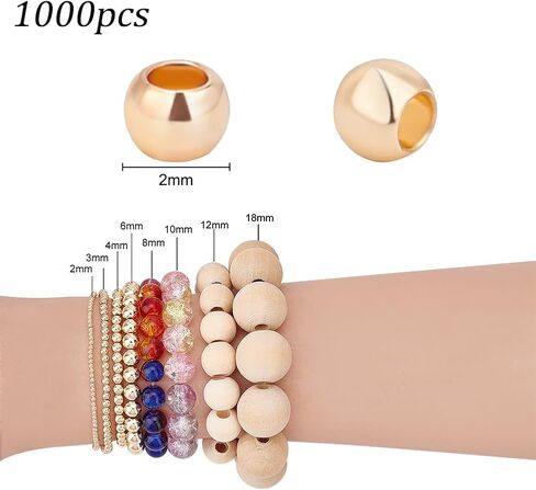 PH Pandahall 1000pcs 2mm 14k حبات النحاس المطلي بالذهب المطلي بالذهب طويل الأمد حبات الفواصل السلس سلسة حبات الكرة الفضفاضة من قلادات هاواي الصيفية ، والأساور ، وصنع القرط in Saudi Arabia