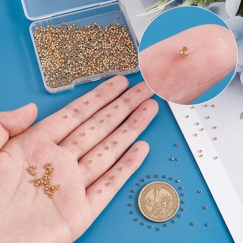 PH Pandahall 1000pcs 2mm 14k حبات النحاس المطلي بالذهب المطلي بالذهب طويل الأمد حبات الفواصل السلس سلسة حبات الكرة الفضفاضة من قلادات هاواي الصيفية ، والأساور ، وصنع القرط in Saudi Arabia