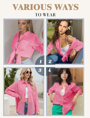 Womens Button Down Shirts, Long Sleeve Cotton Blouse for Women Casual, Collar Long Sleeve Blouse Tops for Pocket in Saudi Arabia