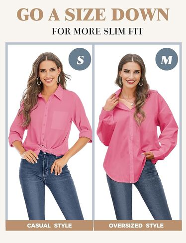 Womens Button Down Shirts, Long Sleeve Cotton Blouse for Women Casual, Collar Long Sleeve Blouse Tops for Pocket in Saudi Arabia