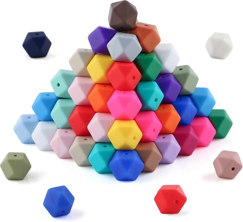 96Pcs Hexagon Silicone Beads, 14mm Polygon Silicone Beads for Keychain Making Silicone Beads for Pens and Bracelet Making（Multicolor） in Kuwait