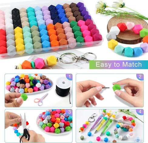 96Pcs Hexagon Silicone Beads, 14mm Polygon Silicone Beads for Keychain Making Silicone Beads for Pens and Bracelet Making（Multicolor） in Kuwait