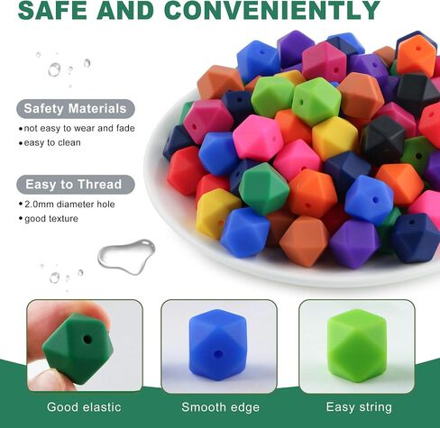 96Pcs Hexagon Silicone Beads, 14mm Polygon Silicone Beads for Keychain Making Silicone Beads for Pens and Bracelet Making（Multicolor） in Kuwait