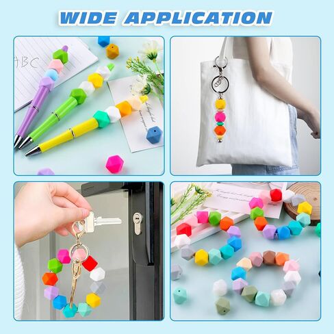 96Pcs Hexagon Silicone Beads, 14mm Polygon Silicone Beads for Keychain Making Silicone Beads for Pens and Bracelet Making（Multicolor） in Kuwait