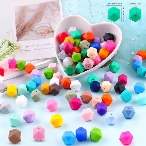 96Pcs Hexagon Silicone Beads, 14mm Polygon Silicone Beads for Keychain Making Silicone Beads for Pens and Bracelet Making（Multicolor） in Kuwait