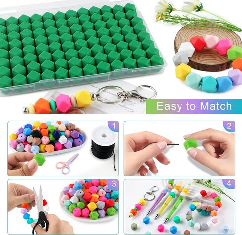 96Pcs Hexagon Silicone Beads, 14mm Polygon Silicone Beads for Keychain Making Silicone Beads for Pens and Bracelet Making（Multicolor） in Kuwait