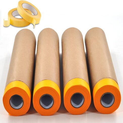 Pre-Taped Paint Masking Paper and Masking Tape Sets,4 Rolls 22inch-50feet Painters Paper and 2 Rolls Painters Tape, Automotive Paint Paper, Tape and Drape Waterproof for Painting Protection Covering in Saudi Arabia