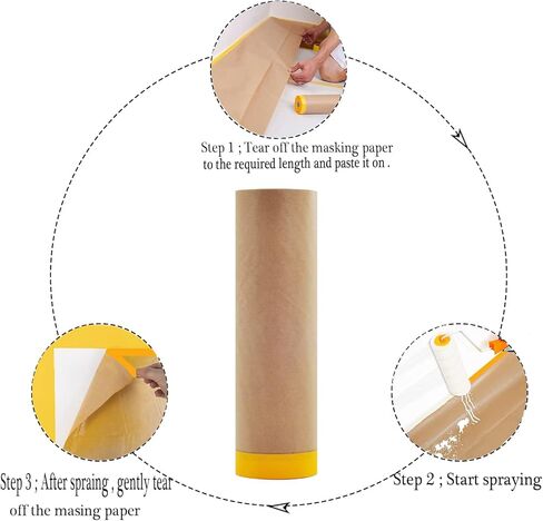 Pre-Taped Paint Masking Paper and Masking Tape Sets,4 Rolls 22inch-50feet Painters Paper and 2 Rolls Painters Tape, Automotive Paint Paper, Tape and Drape Waterproof for Painting Protection Covering in Saudi Arabia