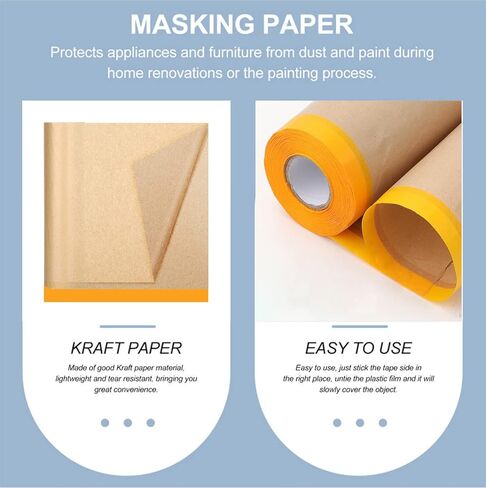 Pre-Taped Paint Masking Paper and Masking Tape Sets,4 Rolls 22inch-50feet Painters Paper and 2 Rolls Painters Tape, Automotive Paint Paper, Tape and Drape Waterproof for Painting Protection Covering in Saudi Arabia