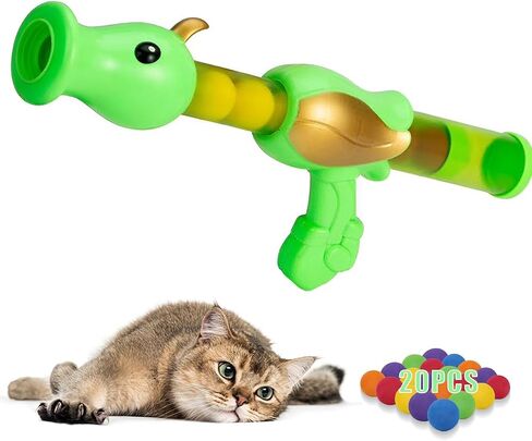 Interactive Cat Toys Ball with Launcher,Indoor and Outdoor Kitten Toys, Air Balls Shooting Foam Ball Game, with 48Pcs Pom Pom Balls (Green) in Saudi Arabia