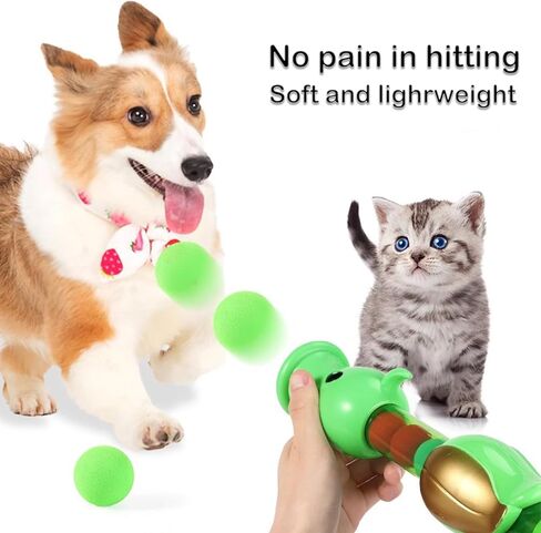 Interactive Cat Toys Ball with Launcher,Indoor and Outdoor Kitten Toys, Air Balls Shooting Foam Ball Game, with 48Pcs Pom Pom Balls (Green) in Saudi Arabia