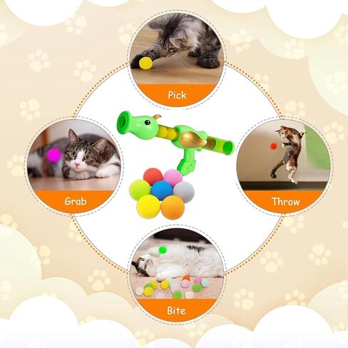 Interactive Cat Toys Ball with Launcher,Indoor and Outdoor Kitten Toys, Air Balls Shooting Foam Ball Game, with 48Pcs Pom Pom Balls (Green) in Saudi Arabia