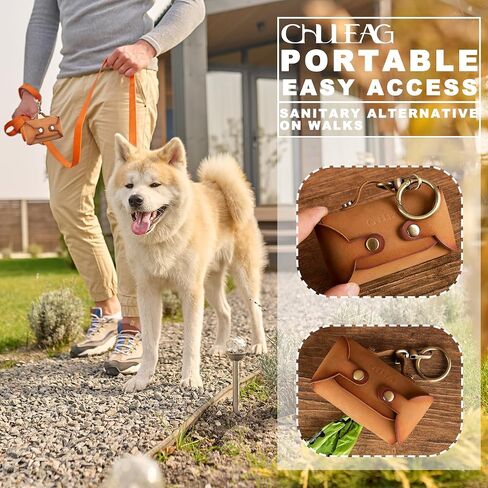 Handmade Leather Dog Poop Bag Dispenser - Stylish and Durable with Belt Attachment for Dog Walkers, Featuring a Brass Metal Clip in Hand-dyed Brown in Saudi Arabia