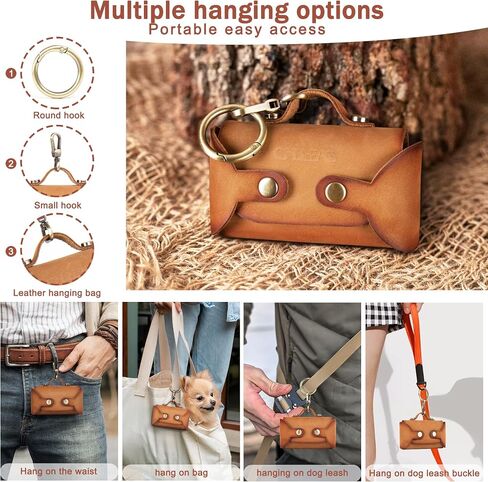 Handmade Leather Dog Poop Bag Dispenser - Stylish and Durable with Belt Attachment for Dog Walkers, Featuring a Brass Metal Clip in Hand-dyed Brown in Saudi Arabia