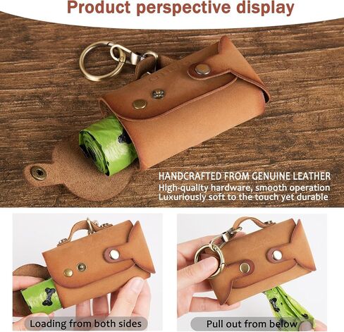 Handmade Leather Dog Poop Bag Dispenser - Stylish and Durable with Belt Attachment for Dog Walkers, Featuring a Brass Metal Clip in Hand-dyed Brown in Saudi Arabia