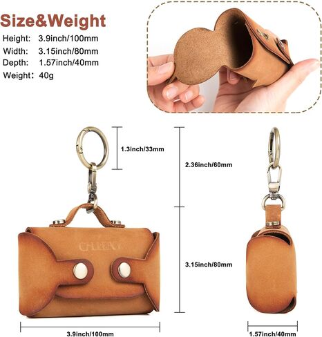 Handmade Leather Dog Poop Bag Dispenser - Stylish and Durable with Belt Attachment for Dog Walkers, Featuring a Brass Metal Clip in Hand-dyed Brown in Saudi Arabia