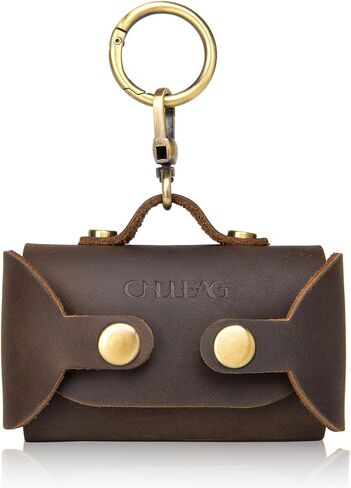 Handmade Leather Dog Poop Bag Dispenser - Stylish and Durable with Belt Attachment for Dog Walkers, Featuring a Brass Metal Clip in Hand-dyed Brown in Saudi Arabia