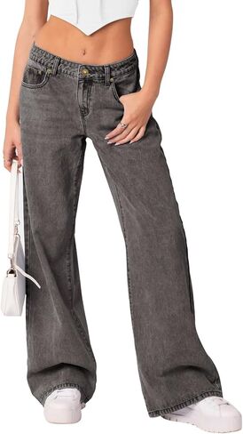 NIMIN Womens Vintage Baggy Mid Rise Washed Jeans Loose Straight Wide Leg Y2K High Waisted Denim Pants with Pockets Bleached Blue XX-Large in Saudi Arabia