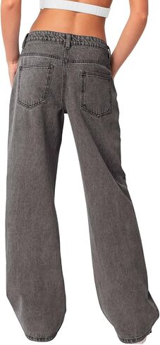 NIMIN Womens Vintage Baggy Mid Rise Washed Jeans Loose Straight Wide Leg Y2K High Waisted Denim Pants with Pockets Bleached Blue XX-Large in Saudi Arabia