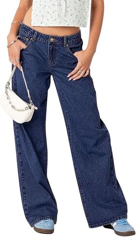 NIMIN Womens Vintage Baggy Mid Rise Washed Jeans Loose Straight Wide Leg Y2K High Waisted Denim Pants with Pockets Bleached Blue XX-Large in Saudi Arabia