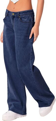 NIMIN Womens Vintage Baggy Mid Rise Washed Jeans Loose Straight Wide Leg Y2K High Waisted Denim Pants with Pockets Bleached Blue XX-Large in Saudi Arabia
