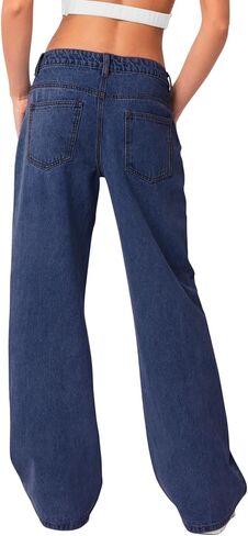 NIMIN Womens Vintage Baggy Mid Rise Washed Jeans Loose Straight Wide Leg Y2K High Waisted Denim Pants with Pockets Bleached Blue XX-Large in Saudi Arabia