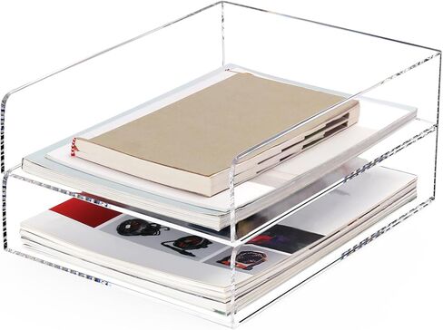 Clear Acrylic Paper Tray Letter Trays A4 File Desk Organizer, Stackable Paper Holder Desktop Storage Organization for Office Supplies Book Pen (Lengthways) in Kuwait