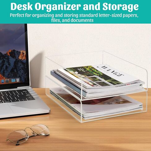 Clear Acrylic Paper Tray Letter Trays A4 File Desk Organizer, Stackable Paper Holder Desktop Storage Organization for Office Supplies Book Pen (Lengthways) in Kuwait