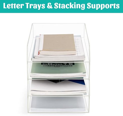 Clear Acrylic Paper Tray Letter Trays A4 File Desk Organizer, Stackable Paper Holder Desktop Storage Organization for Office Supplies Book Pen (Lengthways) in Kuwait