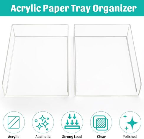 Clear Acrylic Paper Tray Letter Trays A4 File Desk Organizer, Stackable Paper Holder Desktop Storage Organization for Office Supplies Book Pen (Lengthways) in Kuwait
