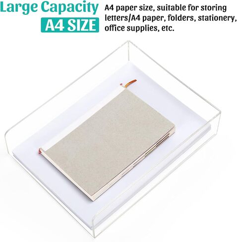 Clear Acrylic Paper Tray Letter Trays A4 File Desk Organizer, Stackable Paper Holder Desktop Storage Organization for Office Supplies Book Pen (Lengthways) in Kuwait