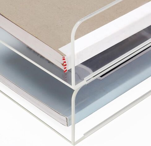 Clear Acrylic Paper Tray Letter Trays A4 File Desk Organizer, Stackable Paper Holder Desktop Storage Organization for Office Supplies Book Pen (Lengthways) in Kuwait