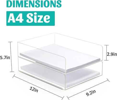 Clear Acrylic Paper Tray Letter Trays A4 File Desk Organizer, Stackable Paper Holder Desktop Storage Organization for Office Supplies Book Pen (Lengthways) in Kuwait